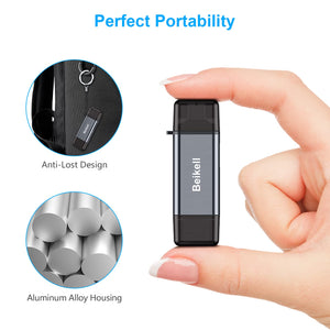 Beikell Lettore di Schede SD, [ Supporto OTG ] Alta Velocità Adattatore USB 3.0 Tipo C Lettori Schede di Memoria con Portachiavi per MMC/Micro SD/TF/SDXC/SDHC/Micro SDHC/Micro SDXC