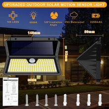 Carica l&#39;immagine nel visualizzatore di Gallery, Luce Solare LED Esterno, 2200mAh Faretto LED da Esterno con Sensore di Movimento, 185 LED/ 3 Modos Lampada Solare da Esterno, IP65 Impermeabile LED Lampione per Giardino, Parete, Garage[2 Pezzi]