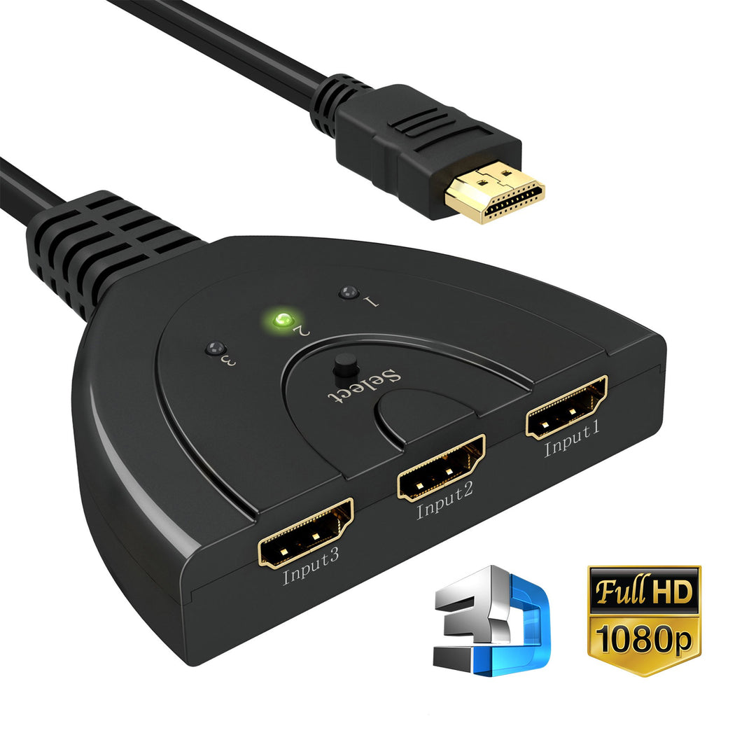 HDMI Switch | GANA Placcato Oro Splitter Cavo | 1080P, Nero - Ilgrandebazar