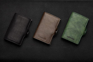 BEWMER Porta Carte Di Credito E Portafoglio Rigido Con nuovo Fermasoldi in Carbon Fiber Portacarte Originale Per Uomo e Donna Con Protezione Rfid Portatessere Schermato Anticlonazione (Marrone)
