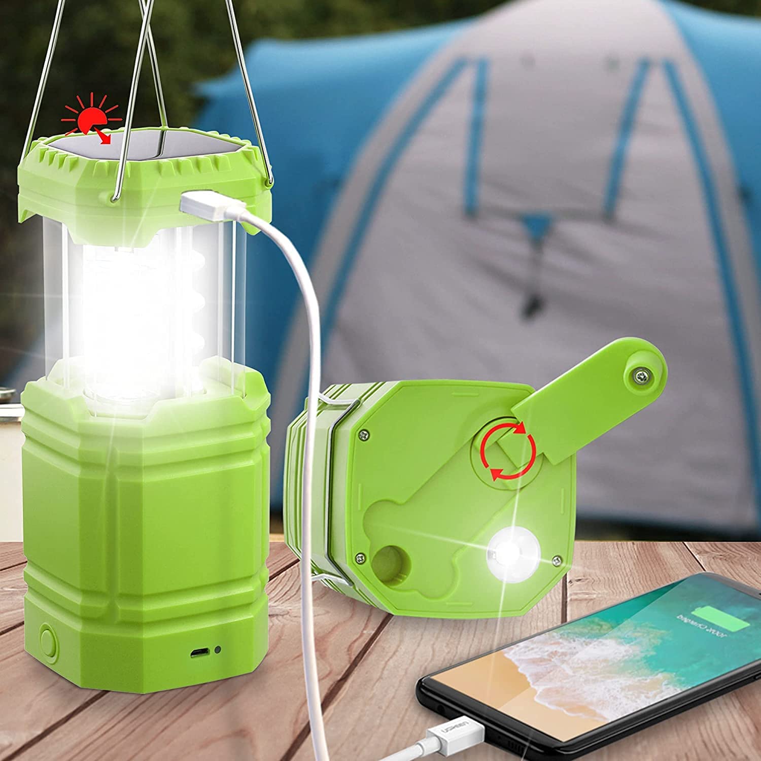 Lanterna Da Campeggio Solare Pieghevole: LED Ricaricabile 5000mAh Con Manovella, Impermeabile, Luce Emergenza E Power Bank Per Telefono