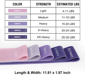OMERIL Elastici Fitness (Set di 5), Bande di Resistenza Fitness con 5 Livelli di Resistenza, Fasce Elastiche Fitness per Crossfit, Yoga, Pilates, Squats, Lunges, Stretching, Allenamento di Forza
