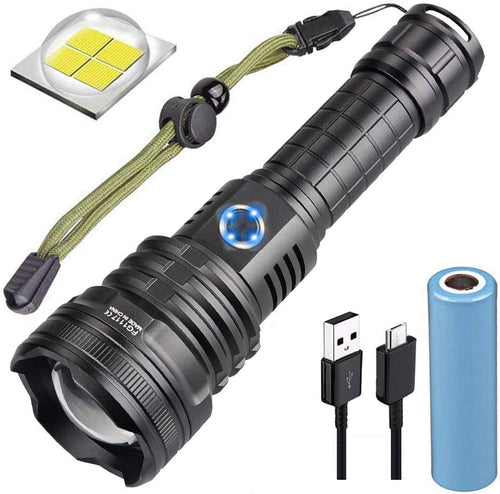Torcia LED XHP90 Ricaricabili USB Alta Potente, 10000 Lumens Militare Torcia Elettrica Ultra Luminosa Impermeabile, Regolabile Focus e 5 Modalità di Illuminazione