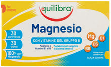 Carica l&#39;immagine nel visualizzatore di Gallery, Equilibra Integratori Alimentari, Magnesio con Vitamine del Gruppo B, Integratore Magnesio e Vitamine B1, B5 e B6, Per il Normale Metabolismo Energetico, Senza Glutine, 30 Compresse Magnesio con Vitamine Gruppo B 30 Compresse