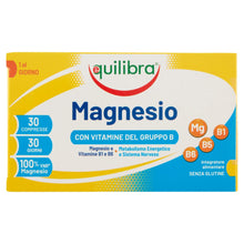 Carica l&#39;immagine nel visualizzatore di Gallery, Equilibra Integratori Alimentari, Magnesio con Vitamine del Gruppo B, Integratore Magnesio e Vitamine B1, B5 e B6, Per il Normale Metabolismo Energetico, Senza Glutine, 30 Compresse Magnesio con Vitamine Gruppo B 30 Compresse