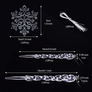 LEMESO 36 pz Decorazioni Albero di Natale Ghiaccioli Natalizi Fiocchi di Neve Goccia Coni Gelato Cristallo Pendenti Ciondoli Addobbi Trasparente in Plastica Ornamenti Con Fili da Appendere