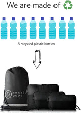 Carica l&#39;immagine nel visualizzatore di Gallery, TRAVEL DUDE Organizer Valigie | Cubi con Compressione | realizzati con Bottiglie di Plastica Riciclata | Set da Viaggio per zaini o bagagli a mano | Organizer Valigia (nero / 4 parti)