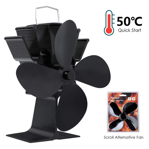 FEMOR Ventilatore per Camini, da Camino con 4 Lame Stufe Nero - Ilgrandebazar