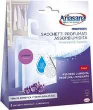 Carica l&#39;immagine nel visualizzatore di Gallery, Ariasana Minifresh Relax alla Lavanda Sacchetti profumati 2in1, Sacchetti con doppia azione assorbiumidità e antiodore, Deodorante cassetti e armadi, 2 sacchetti da 50g