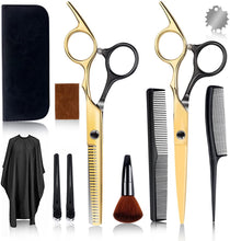 Carica l'immagine nel visualizzatore di Gallery, Serda-Run Forbici Parrucchiere Professionali Kit, Forbici Per Sfoltire I Capelli, Forbici Barba/ Testurizzare Set Di Forbici Per Parrucchieri Professionali Per La Casa (Nero-Oro)