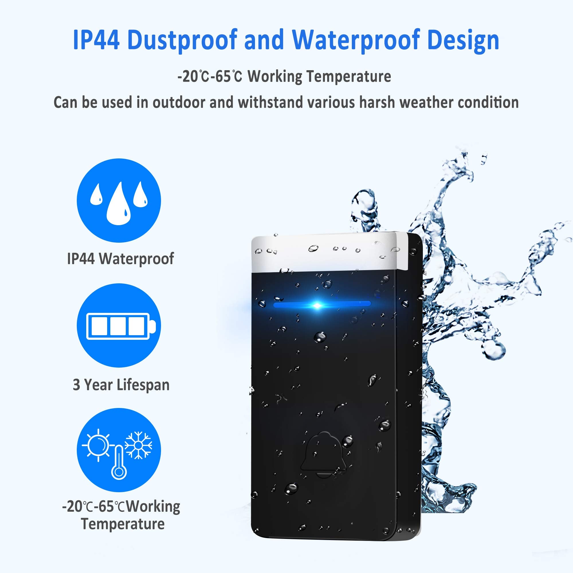 Campanello Wireless Senza Batteria - Kit Con 1 Trasmettitore E 2 Ricevitori, 45 Melodie E Impermeabile IP44 - Foto 1