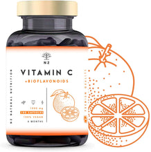 Carica l'immagine nel visualizzatore di Gallery, VITAMINA C 1000 mg ALTO DOSAGGIO + Bioflavonoidi - Naturale Vitamine C Complex Pura - Riduce la Stanchezza e la Fatica, Rafforza le Difese - Acido Ascorbico - 180 Capsule Vegano N2 Natural