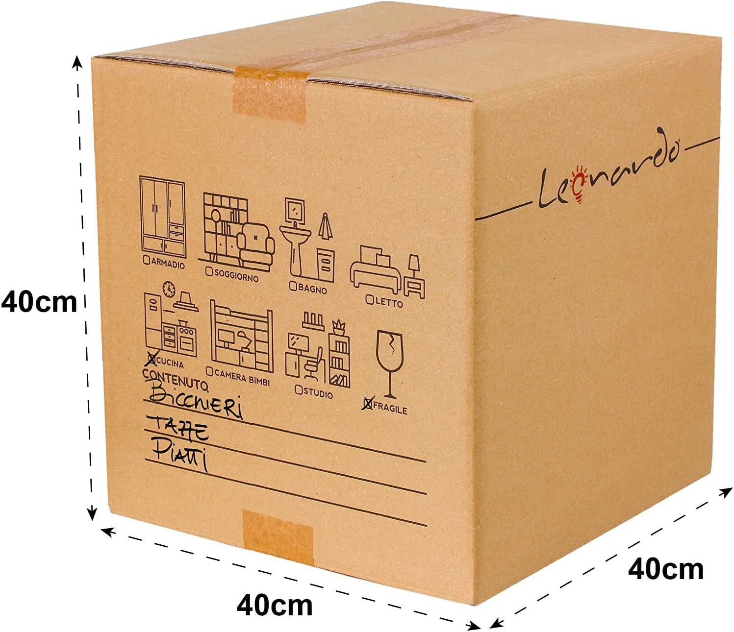 LEONARDO - 10 Scatole cartone trasloco con coperchio, 40x30x30 cm  richiudibile, NO SCOTCH, con maniglie laterali per il trasporto :  : Cancelleria e prodotti per ufficio