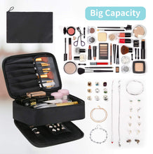 Carica l'immagine nel visualizzatore di Gallery, Porta Trucchi da Viaggio,Trousse da viaggio portatile Con contenitore per gioielli e vano spazzole Utilizzato in cosmetici pennelli per il trucco anelli orecchini collane, nero