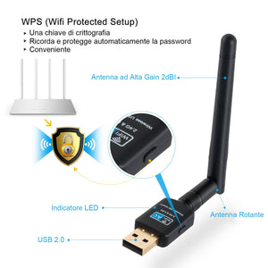 Adattatore Antenna USB WiFi Chiavetta Wifi con 2dBi 600Mbps - Ilgrandebazar