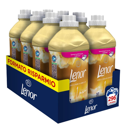 Lenor Ammorbidente Lavatrice Concentrato, 296 Lavaggi (8 x 37), Oro e Fiori di Vaniglia, Maxi Formato, Azione Ammorbidente, Freschezza Duratura, per Tutti i Capi
