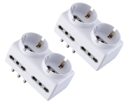Electraline 92299 Set 2 Adattatori Multipresa 6 Posti 2 Schuko + 4 Bianco - Ilgrandebazar