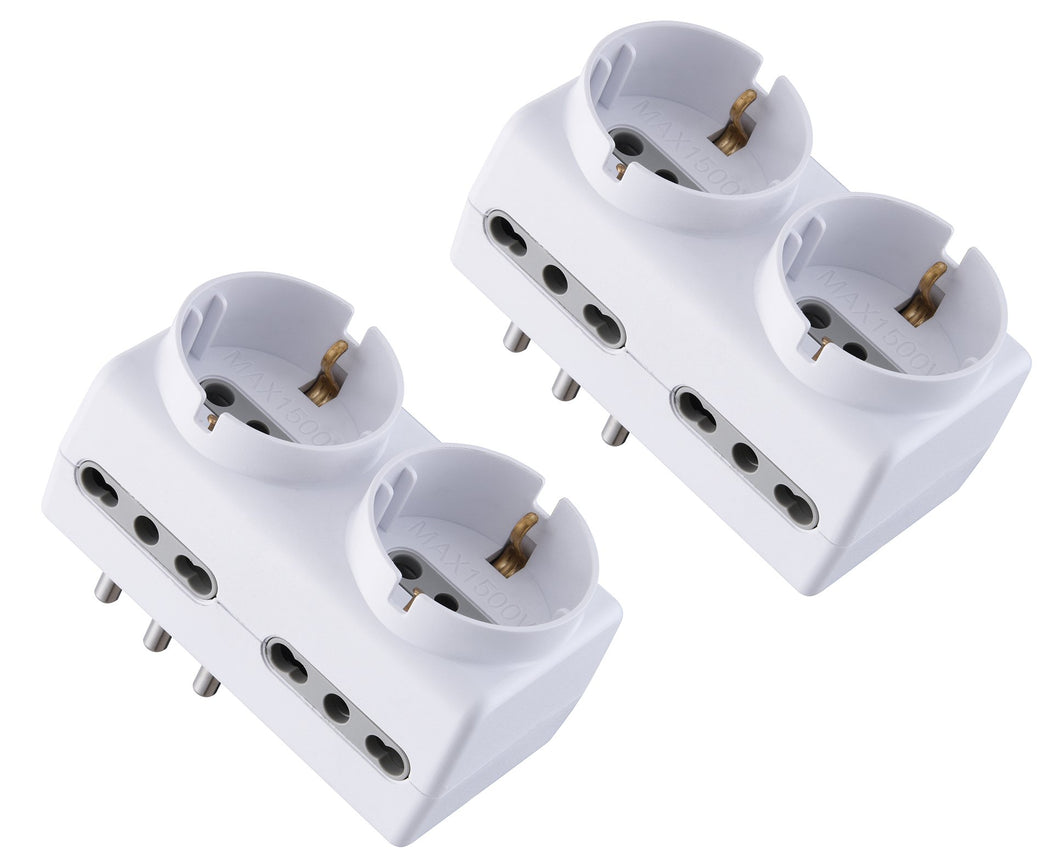 Electraline 92299 Set 2 Adattatori Multipresa 6 Posti 2 Schuko + 4 Bianco - Ilgrandebazar
