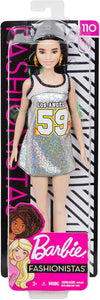 Barbie- Fashionistas Bambola con Vestito Argento Glitter, FXL50