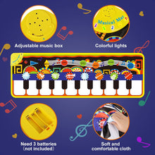 Carica l'immagine nel visualizzatore di Gallery, RenFox Tappeto Musicale, Piano Mat Tastiera Danza Stuoia Strumento Musicale 5 modalità e 8 Suoni, Tappeto Musicale Tocco Mat Bambini Educativo Giocattolo(110 * 36 cm)