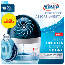 Carica l'immagine nel visualizzatore di Gallery, Ariasana Aero 360° kit Assorbiumidità (1 Dispositivo incl. 1 Ricarica Tab 450g), Deumidificatore non Elettrico e Riciclabile, Assorbi Umidità contro Condensa e Muffa