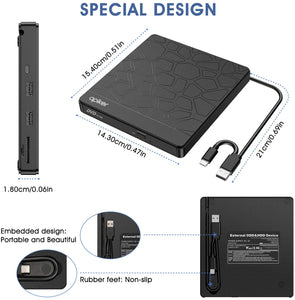 Lettore CD Esterno per PC Portatile Masterizzatore CD DVD Esterno- Apiker Unità CD/Dvd Esterna USB 3.0 e Type-C,  con Slot SD e TF e Doppia Porta U Marca: apiker