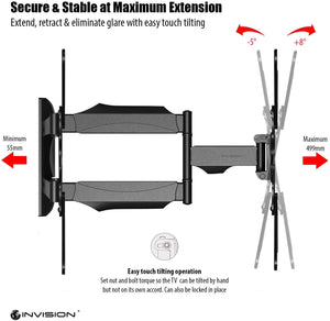 Invision Supporto TV - Ultra Sottile L / Inclinabile e Girevole, Nero - Ilgrandebazar
