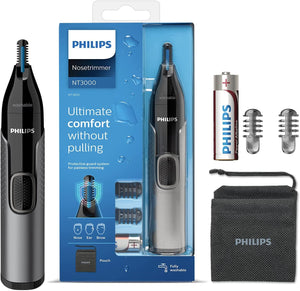Philips Serie 3000 NT3650/16 - Rifinitore naso, orecchie e sopracciglia, impermeabile, rasoio per il naso con sistema di protezione, funzionamento a batteria, senza peli tirati