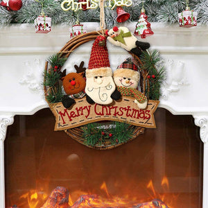 Ghirlanda Natalizia per Porta,Decorazioni da Appendere Cervi Pupazzo di Neve di Babbo Natale,Porta Ciondolo in Rattan Natalizio Appeso,Forniture per la Disposizione della Scena del Battente Pendente