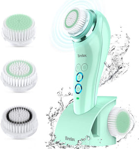 Pulizia Viso, Brelax Spazzola Pulizia Viso Ultrasuoni con 3 Testine Ricambio, Impermeabile IPX7, 3 Velocità, Timer Intelligente, Ricarica Wireless con Supporto di Base, Adatto a Tutti I Tipi di Pelle…