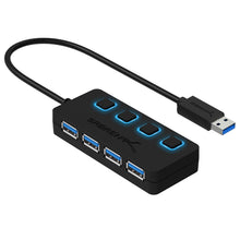 Carica l'immagine nel visualizzatore di Gallery, Sabrent a 4 porte Hub USB 3.0 con interruttori di alimentazione 3.0, Nero