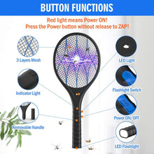 Carica l&#39;immagine nel visualizzatore di Gallery, Nobebird Racchetta Zanzare Elettrico Swatter Insetti Elettrico Repellente Mosquito Killer con Torcia Rimovibile USB Ricaricabile