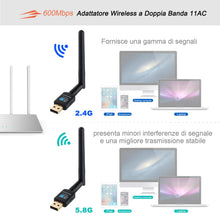 Carica l&#39;immagine nel visualizzatore di Gallery, Adattatore Antenna USB WiFi Chiavetta Wifi con 2dBi 600Mbps - Ilgrandebazar