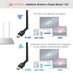 Adattatore Antenna USB WiFi Chiavetta Wifi con 2dBi 600Mbps - Ilgrandebazar