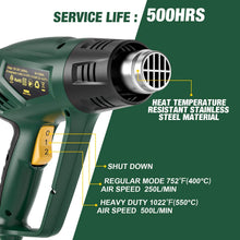 Carica l'immagine nel visualizzatore di Gallery, Pistola ad Aria Calda 2000W, TECCPO Pistola Termica Professionale, 400℃-250L/min, 550℃-500L/min, Riscaldamento Rapido, Perfetto per Restringere il PVC, con 7 Accessori -TAHG01P