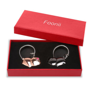 Foonii 1 Paio Carino Portachiavi Coppia, Magnetico Staccabile Auto Nero - Ilgrandebazar