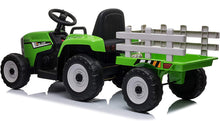 Carica l'immagine nel visualizzatore di Gallery, Mondial Toys Trattore Elettrico 12V 7AH CAVALCABILE per Bambini con RIMORCHIO Telecomando Verde