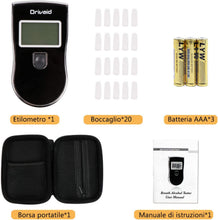 Carica l'immagine nel visualizzatore di Gallery, Drivaid Etilometro Portatile Digitale, Alcool Test Professionale con Schermo LED Display, Breath Analyzer incluir 20 Boccagli, 3 x batterie AAA incluseSensore Semiconduttore