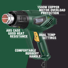 Carica l'immagine nel visualizzatore di Gallery, Pistola ad Aria Calda 2000W, TECCPO Pistola Termica Professionale, 400℃-250L/min, 550℃-500L/min, Riscaldamento Rapido, Perfetto per Restringere il PVC, con 7 Accessori -TAHG01P