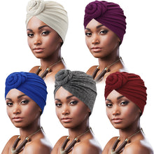 Carica l'immagine nel visualizzatore di Gallery, DRESHOW 5 Pezzi Donne Africana Turbante Sciarpa Avvolge Testa Boho Turbante Elastico Annodato Berretto Pre-annodato Berretto Chemio Cappello 5 Pack Donuts: Hemp Ash, White, Royal Blue, Purple, Wine