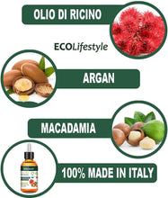 Carica l&#39;immagine nel visualizzatore di Gallery, Olio di Ricino per Ciglia Capelli (50ml) Siero Ciglia Allungante Pelle Unghie e Sopracciglia Allunga Rinforzante per Crescita Barba Castor Oil Olio di Ricino Puro Macadamia Argan Cheratina