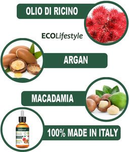 Olio di Ricino per Ciglia Capelli (50ml) Siero Ciglia Allungante Pelle Unghie e Sopracciglia Allunga Rinforzante per Crescita Barba Castor Oil Olio di Ricino Puro Macadamia Argan Cheratina