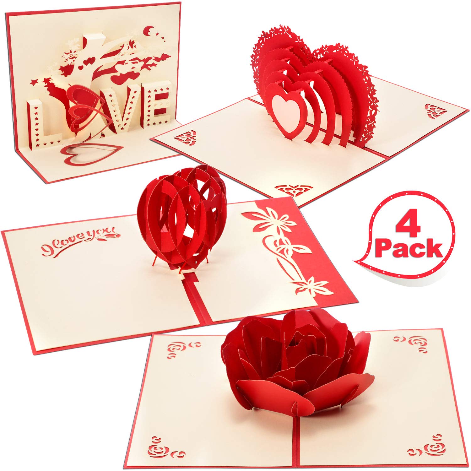 Biglietto Pop Up 3D LIN Per San Valentino – Cuore Rosso Cremoso Con Scomparto Per Banconote – Fatto A Mano In Carta Kishu
