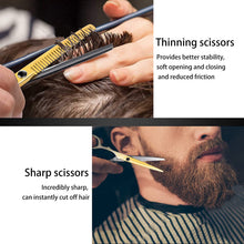 Carica l'immagine nel visualizzatore di Gallery, Serda-Run Forbici Parrucchiere Professionali Kit, Forbici Per Sfoltire I Capelli, Forbici Barba/ Testurizzare Set Di Forbici Per Parrucchieri Professionali Per La Casa (Nero-Oro)