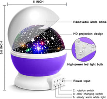 Carica l'immagine nel visualizzatore di Gallery, KKTICK Stelle Lampada, Proiettore Stelle Luce Notturna per Bambini con 4 Colori Lampadine LED 3 Offrire 8 Combinazioni Diverse Cosmos Stella Lampada Ruotabile Proiettore Luci per Regali-Viola