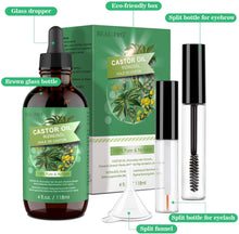 Carica l&#39;immagine nel visualizzatore di Gallery, Olio di Ricino Puro 100% - 118ml Castor Oil Spremuto a Freddo Stimola la Crescita dei Capelli, Ciglia e Sopracciglia, Cura della Barba, Unghie, Corpo e Viso - Bottiglia di Vetro con Pennelli e Pipetta