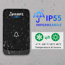 Carica l'immagine nel visualizzatore di Gallery, Yabife Campanello Senza Fili, Campanelli Wireless Impermeabile da Esterno per Casa Ufficio, 45 Melodie e 4 Livelli di Volume, Indicatori LED, Portata 300m (1 Trasmettitore + 1 Ricevitori, Nero)
