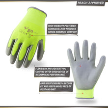 Carica l&#39;immagine nel visualizzatore di Gallery, Vgo,15 paia, guanti da lavoro e giardinaggio in PU, 10/XL, Verde Fluorescence