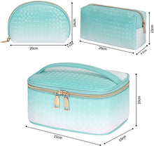 Carica l'immagine nel visualizzatore di Gallery, Beauty Case da Viaggio 3 Pezzi Borse da Toilette Borsa Cosmetica per Donne Grande Impermeabile Pochette da Toilette Organizer (Blu sfumato)