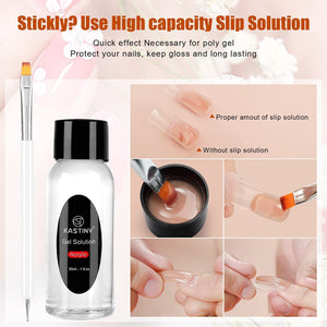 Gel Ricostruzione Unghie, Kastiny 6 Gel per Unghie Colori con Slip Solution, Rosa Nudo Bianco Marrone Extension Acrygel Polygel Set con Unghie Finte/Pennello/Base e Top coat, Nail Art Salon